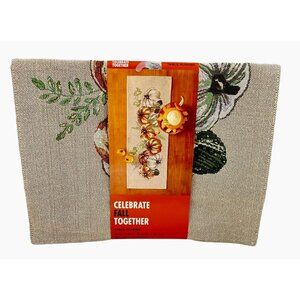 Celebrate Fall Together Pumpkin Tapestry Table Runner 36" Autumn Thanksgiving